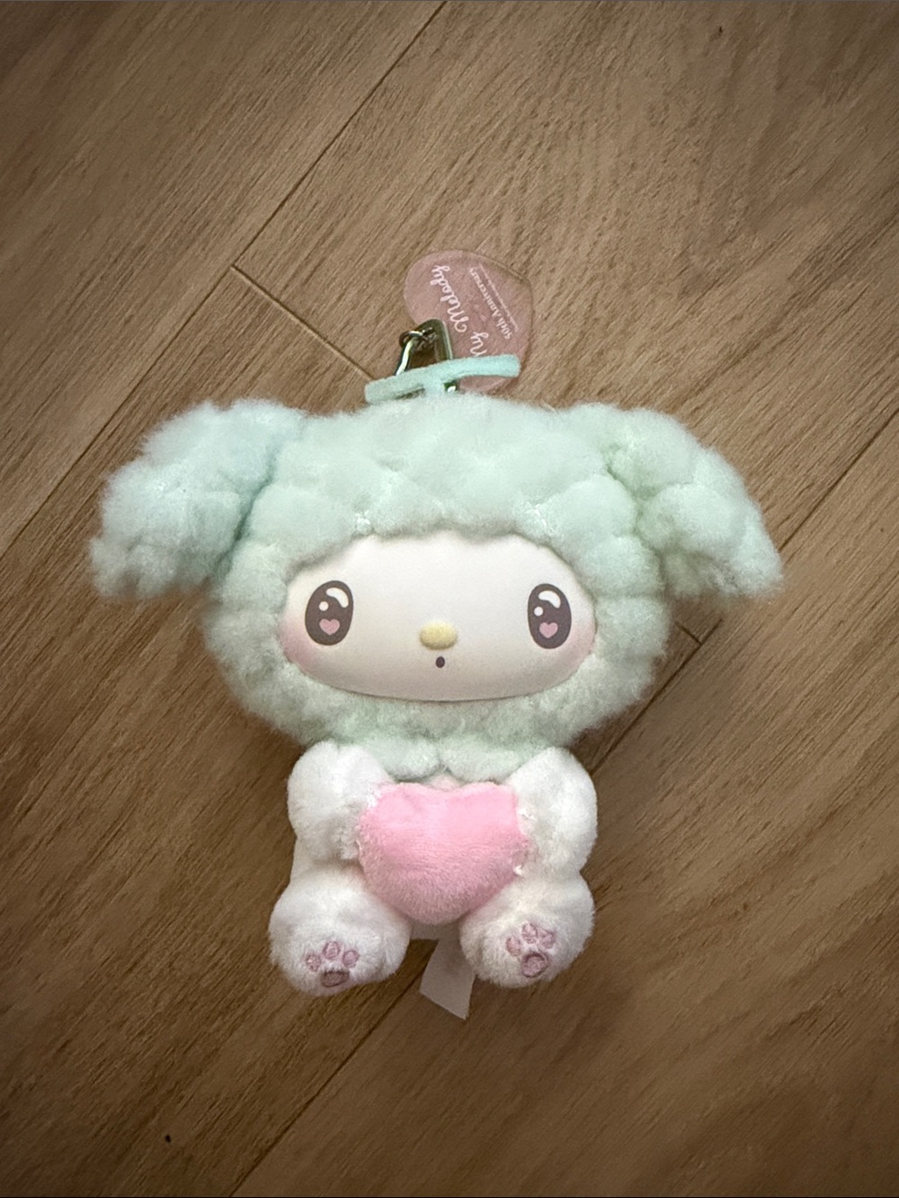 Sanrio Mint Green Melon My Melody Plush Keychain with Pink Heart